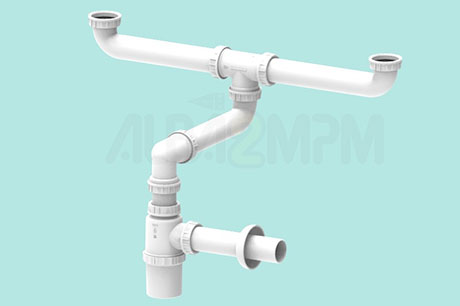 Sifone a bottiglia ridotto salvaspazio per lavelli a 2 vasche