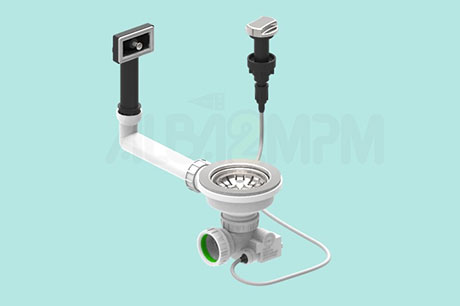 3-1/2” automatic waste bowl with rectangular overflow circular section with articulated joint