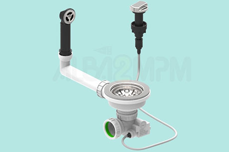 3-1/2” automatic waste bowl with round overflow circular section with articulated joint 