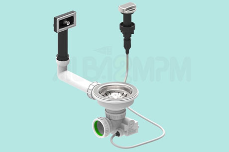 3-1/2” automatic waste bowl with rectangular overflow circular section with articulated joint 
