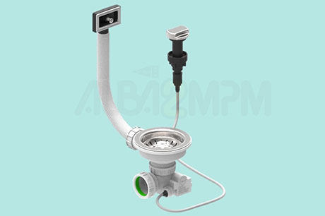 3-1/2” automatic waste bowl with rectangular overflow circular section for corrugated flexible tubing