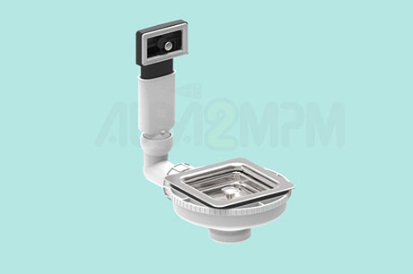 Square waste bowl with rectangular overflow oval section with articulated joint