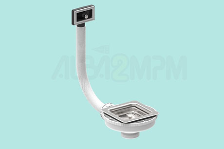 Square waste bowl with rectangular overflow circular section for corrugated flexible tubing