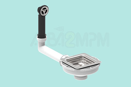 Square waste bowl with round overflow circular section with articulated joint