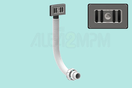 Rectangular overflow circular section for corrugated flexible tubing and grille 