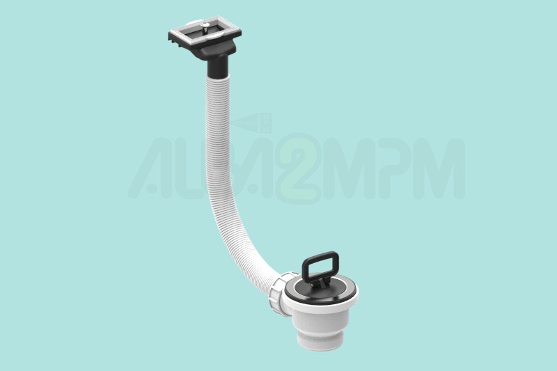 1-1/2” waste bowl with horizontal rectangular overflow circular section for corrugated flexible tubing