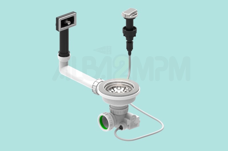 3-1/2” automatic waste bowl with rectangular overflow circular section with articulated joint