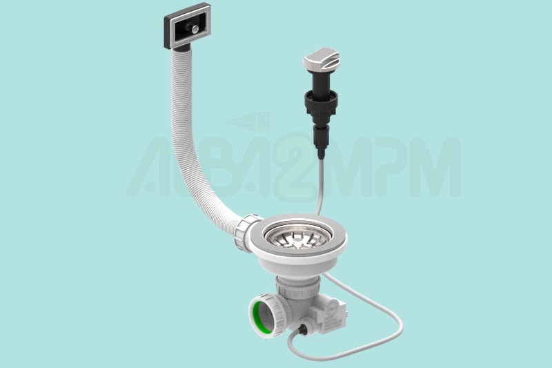 3-1/2” automatic waste bowl with rectangular overflow circular section for corrugated flexible tubing