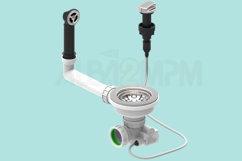 3-1/2” automatic waste bowl with round overflow circular section with articulated joint 