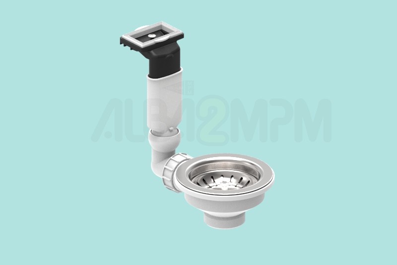 3-1/2” waste bowl with horizontal rectangular overflow oval section with articulated joint