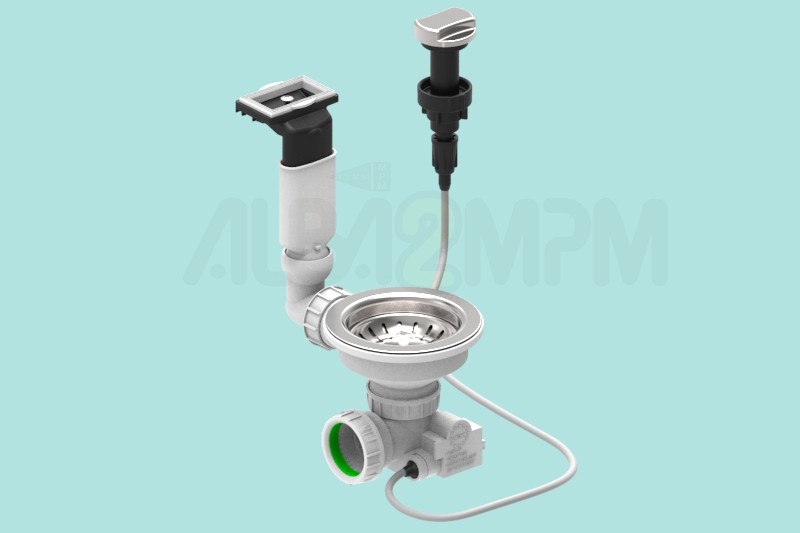 3-1/2” automatic waste bowl with horizontal rectangular overflow oval section with articulated joint 