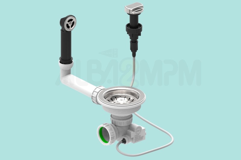 3-1/2” automatic waste bowl with round overflow circular section with articulated joint
