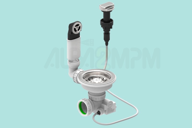3-1/2” automatic waste bowl with round overflow oval section with articulated joint