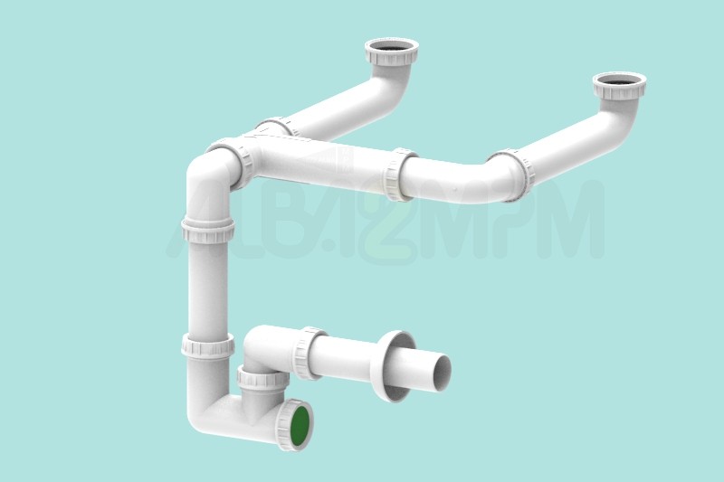 Space-saving inspectionable trap for twin basin sinks or one and a half basin sinks