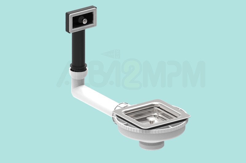 Square waste bowl with rectangular overflow circular section with articulated joint