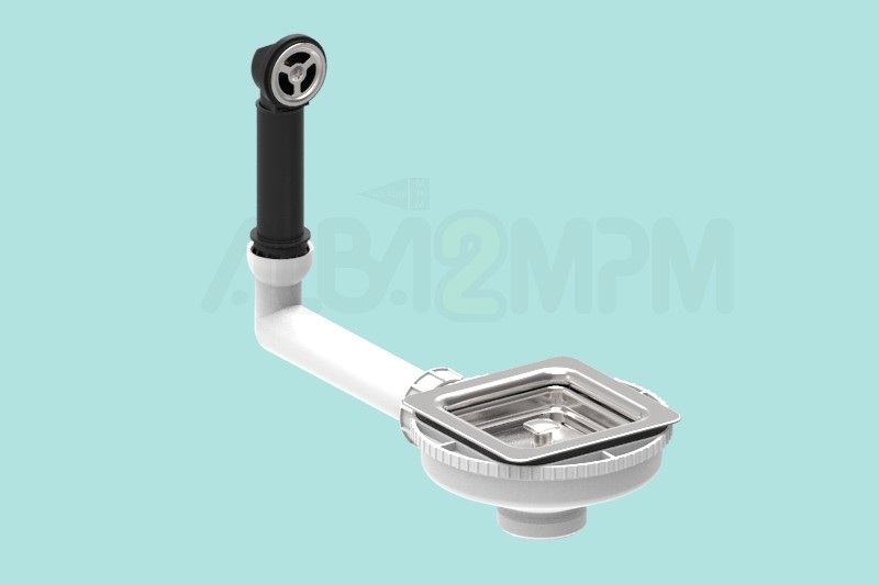 Square waste bowl with round overflow circular section with articulated joint