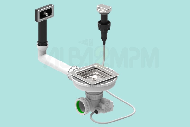 Automatic square waste bowl with rectangular overflow circular section with articulated joint 