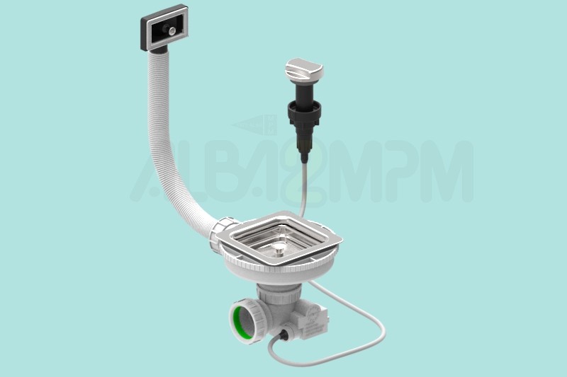 Automatic square waste bowl with rectangular overflow circular section for corrugated flexible tubing