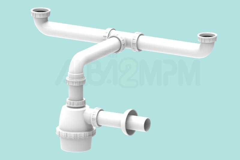 Sifone a fiasca salvaspazio per lavelli a 2 vasche